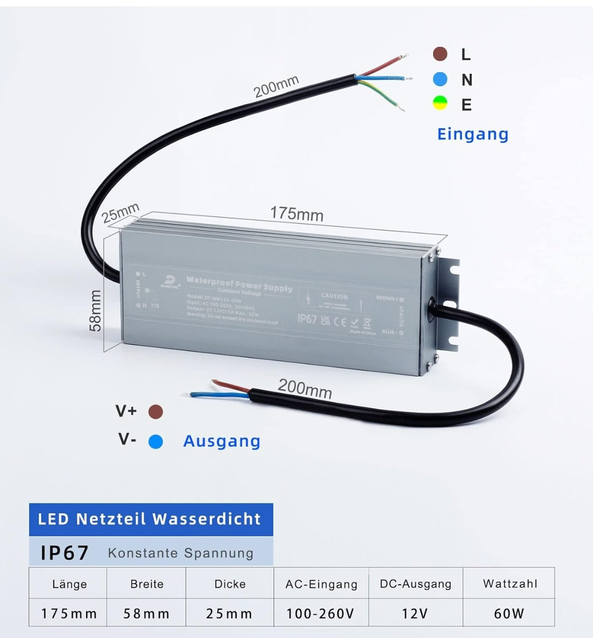 ⚡ DUSKTEC LED napajalnik 12V, 60W, IP67
