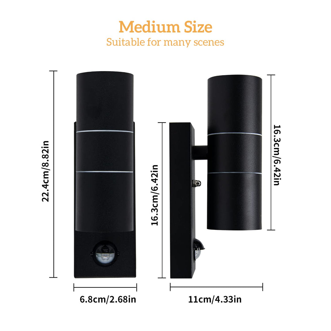 💡 LED zunanja stenska svetilka s senzorjem gibanja, 6000K, 2x5W – črna