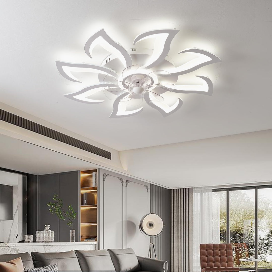 LED stropna svetilka z ventilatorjem – 80 cm, cvetni dizajn, daljinsko upravljanje, aplikacija