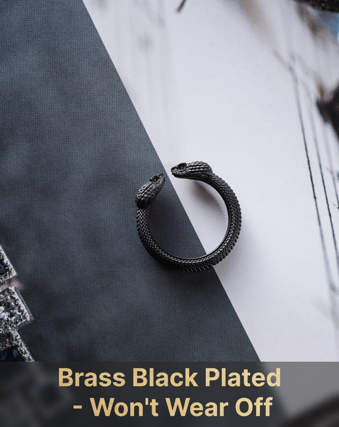 COPPERTIST.WU dvojni prstan “Snake Head” – mat črna (velikost 60)