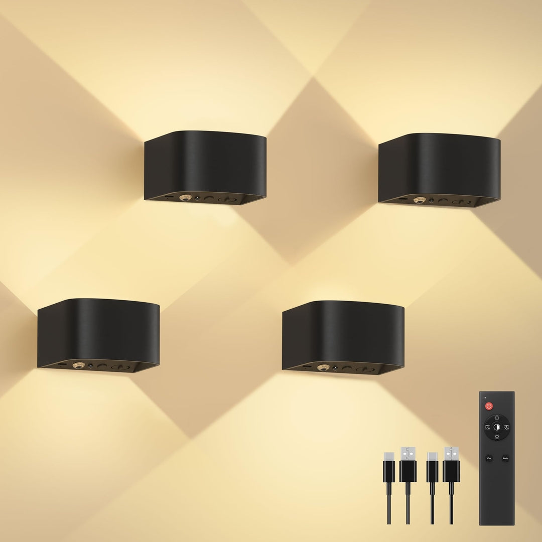 4x FULEN LED stenska svetilka na baterijo z senzorjem gibanja (črna)