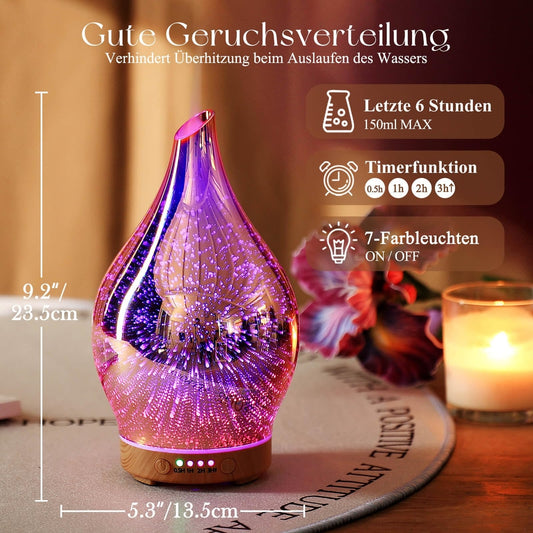 PORSEME 3D Aroma Difuzor 100 ml – stekleni ultrazvočni difuzor z LED osvetlitvijo (Rose Gold)