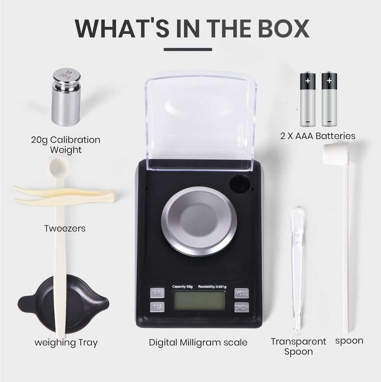 Digitalna precizna tehtnica 0.001 g / 50 g – z LCD zaslonom in dodatki