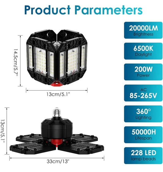 RAFOW 200W LED garažna svetilka (2 kosa, 20000 lm, 6500 K)