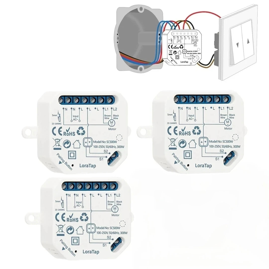 🪟 LoraTap WiFi pametno vgradno modul stikalo – komplet 3×