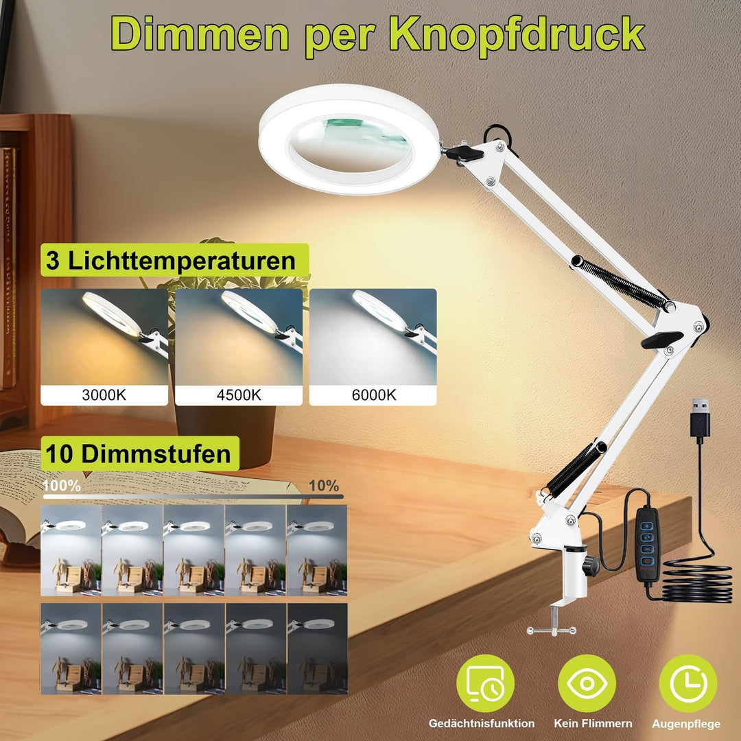 💡LED namizna lupa X10 z lučko, 3 barve, 10 stopenj svetlosti, USB