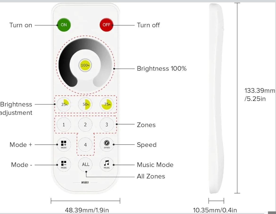 RF daljinski upravljalnik RB1 – 2,4 GHz, 4 cone, za LED trakove (enobarvni)