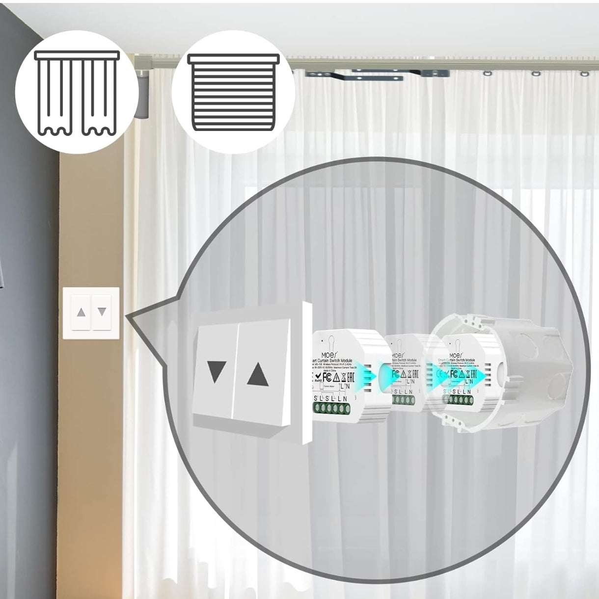 🪟 MOES MS-108 WiFi pametni modul za zavese in rolete