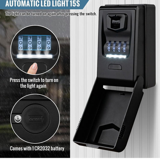 🔐 Varna ključavnica – škatlica za ključe s kombinacijo in LED osvetlitvijo - naklikaj.si