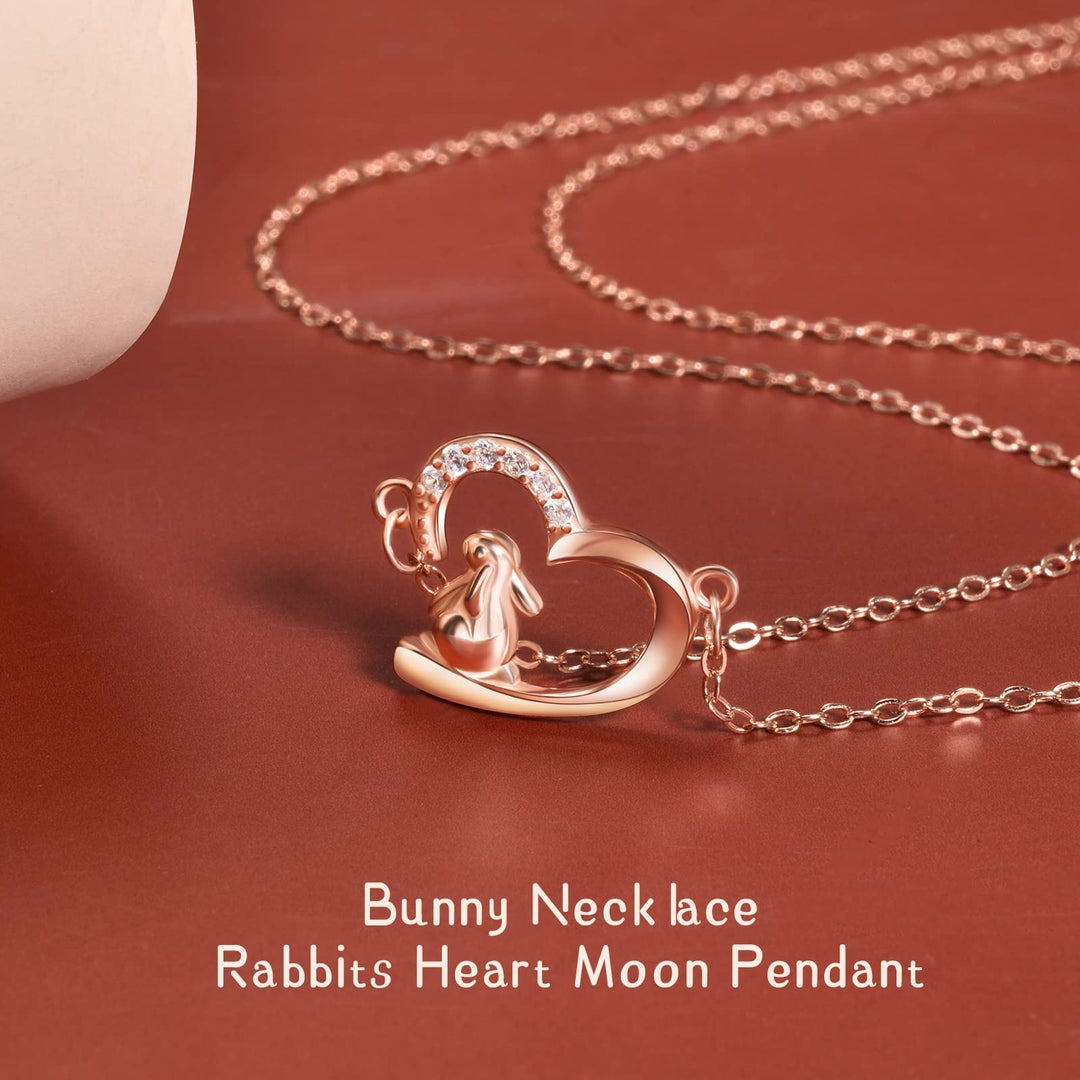 🐇 Ogrlica YELUWA iz srebra 925 – zajček v srcu in luni (rose gold)