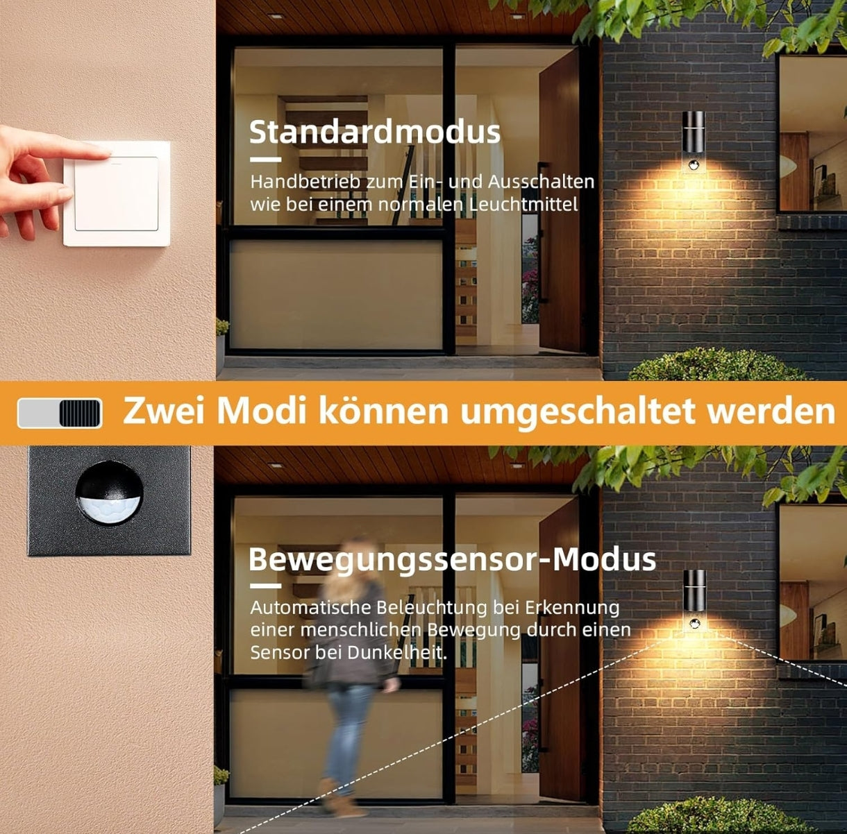 💡 LED zunanja stenska svetilka s senzorjem gibanja – 5W, GU10, 3000K,črna