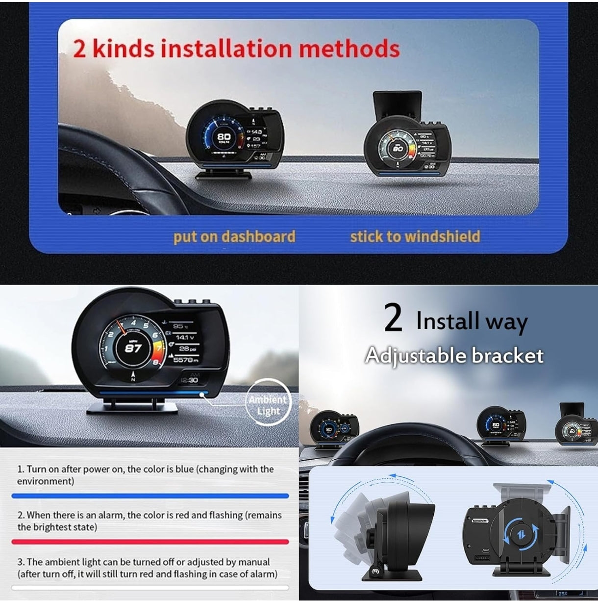 🚗 OBD2 + GPS pametni zaslon za avto – večfunkcijski HUD merilnik