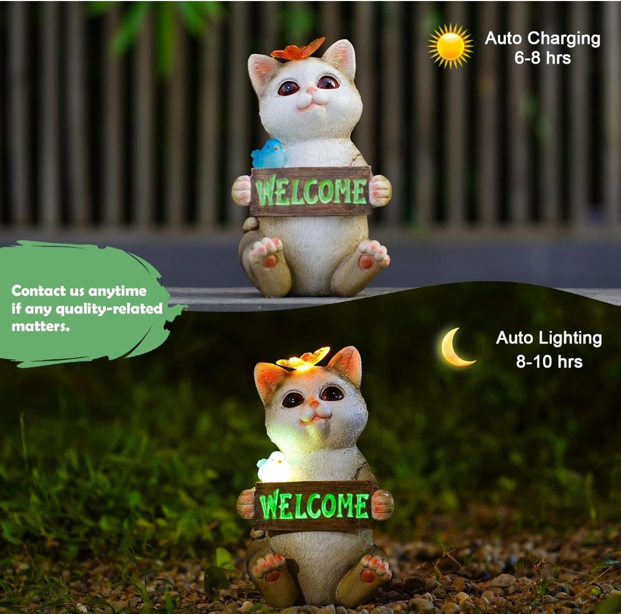 🐱 Solar LED garden decoration - "Welcome" cat