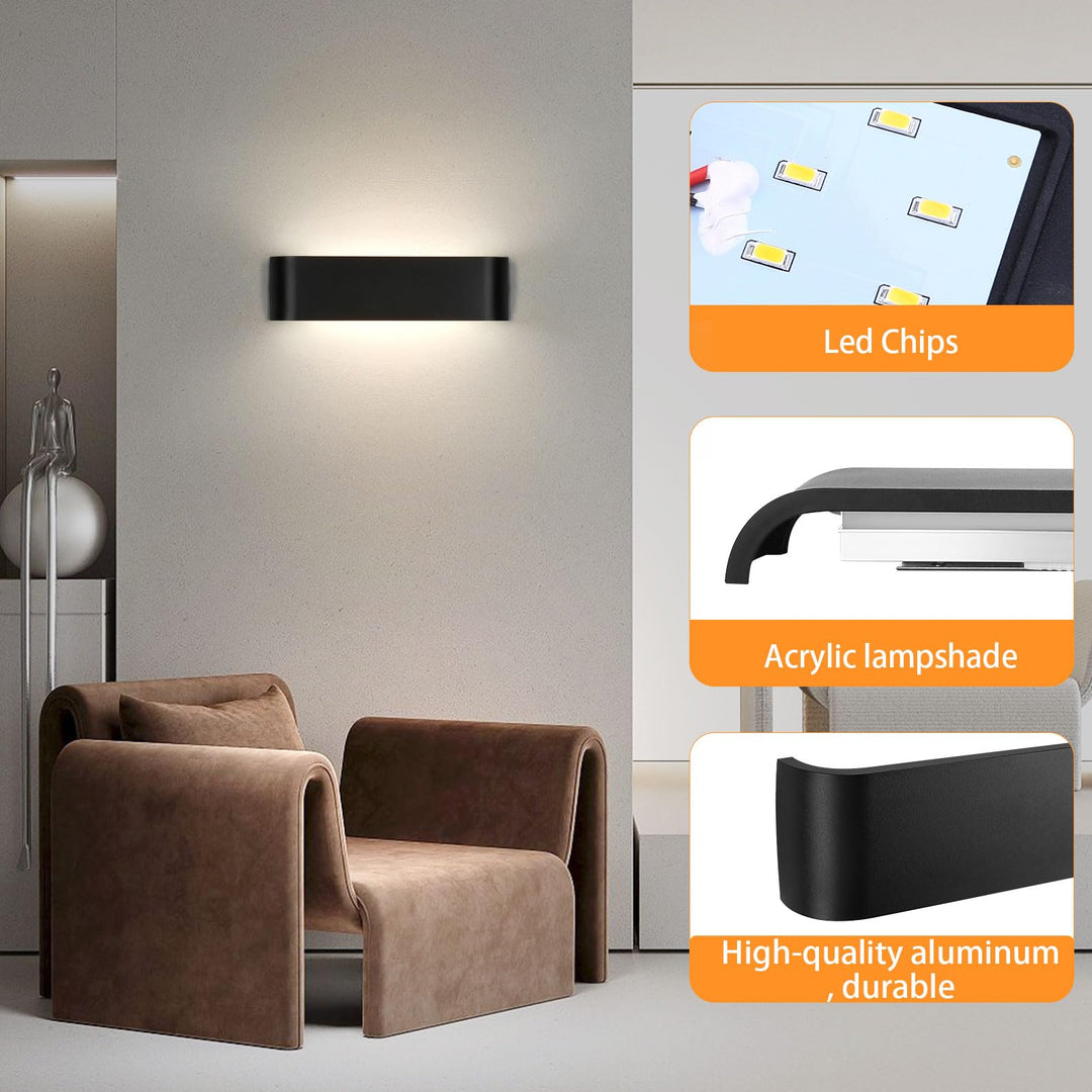 💡 LED stenska svetilka 16W, 4000K – moderna črna, 30cm
