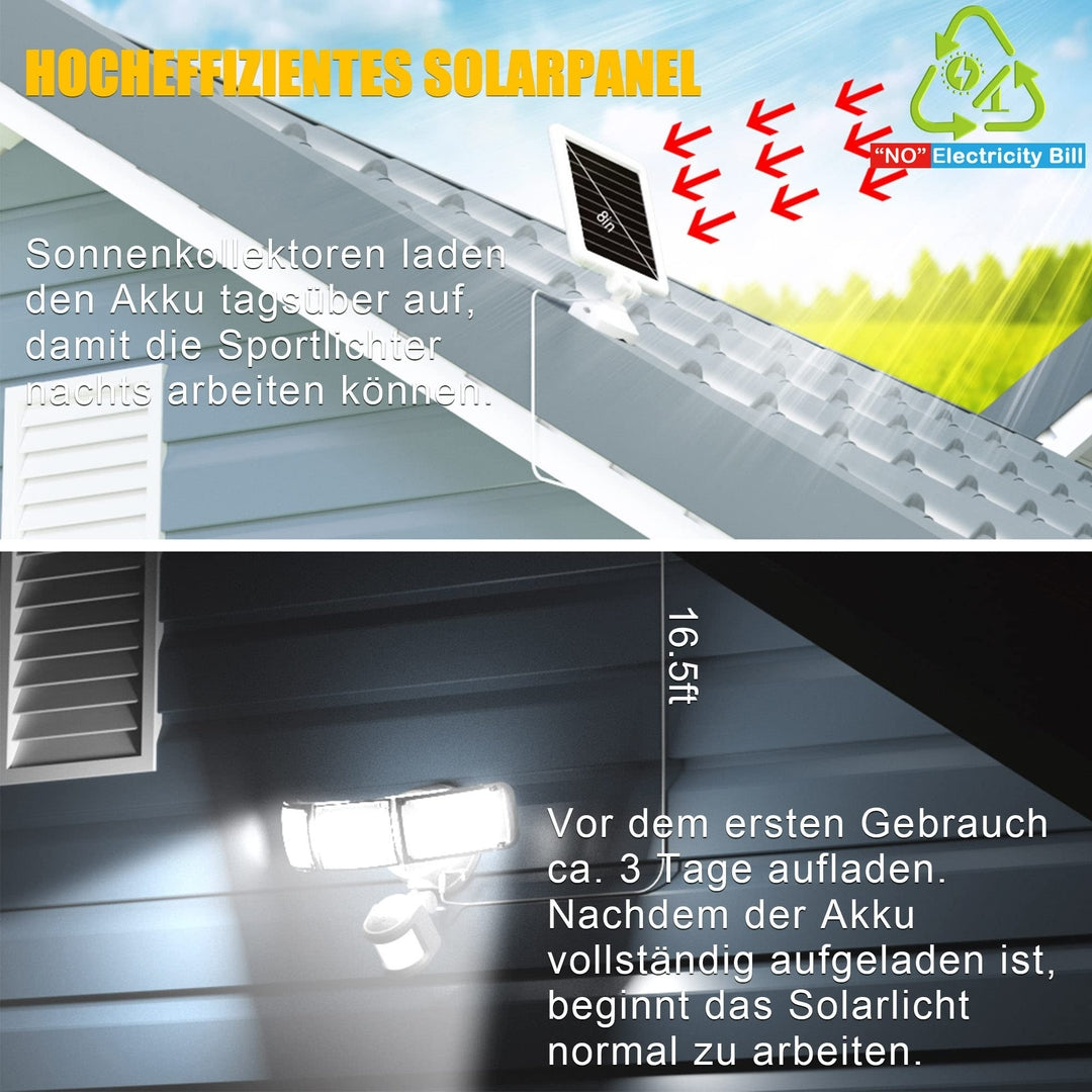 ZOFO solarni LED reflektor s senzorjem gibanja proizvajalca Naklikaj.si ponuja 2300LM svetilnosti, vodoodpornost IP65 in svetlobo 5000K. S tremi nastavljivimi paneli in ločenim solarnim panelom zagotavlja zanesljivo zunanjo varnostno osvetlitev.