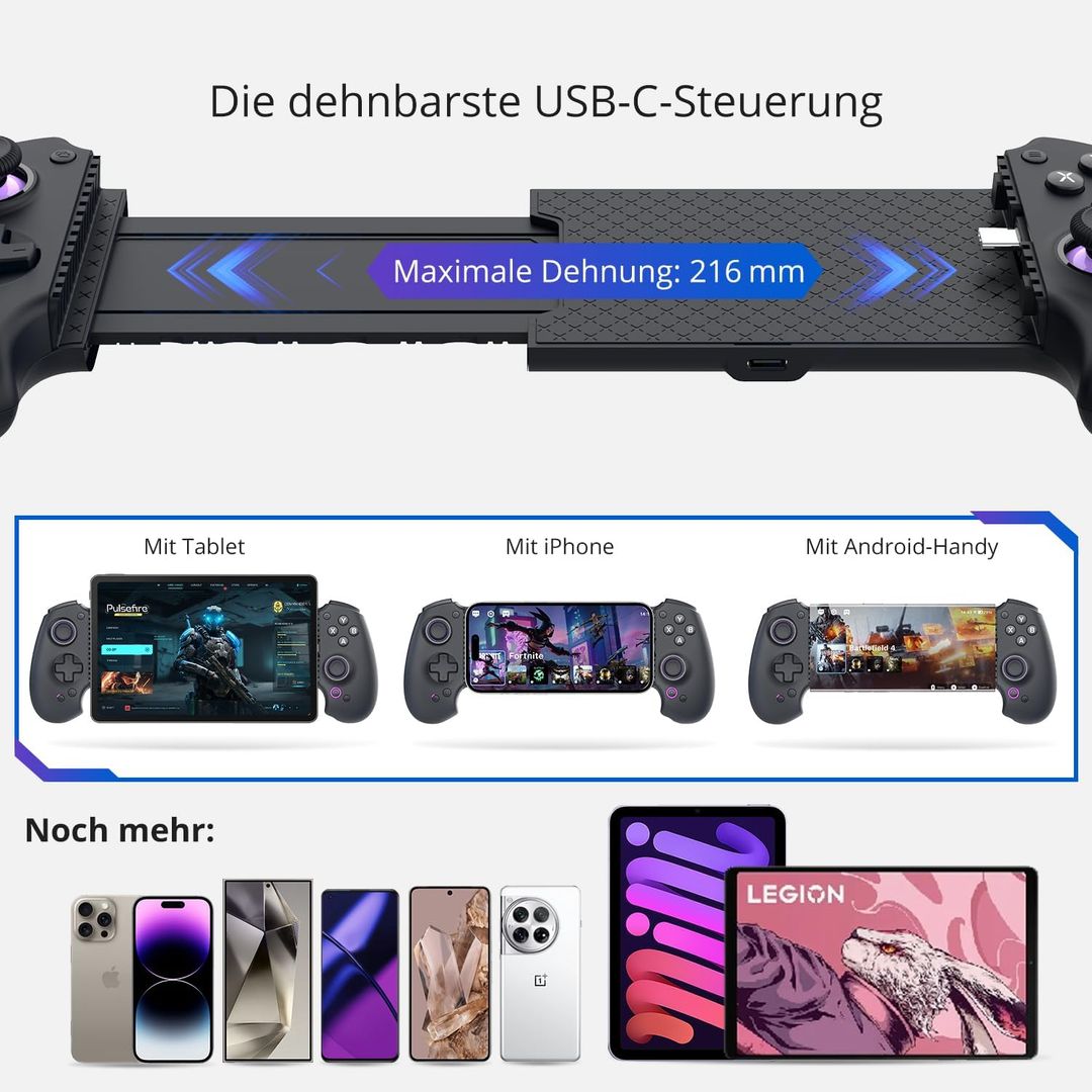 Igralni kontroler za telefon, Hall Effect joystick, Bluetooth, USB-C - Android, Apple - naklikaj.si