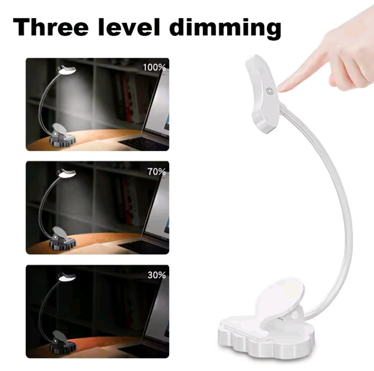 💡 LED Clip-On namizna svetilka – črna, USB polnilna