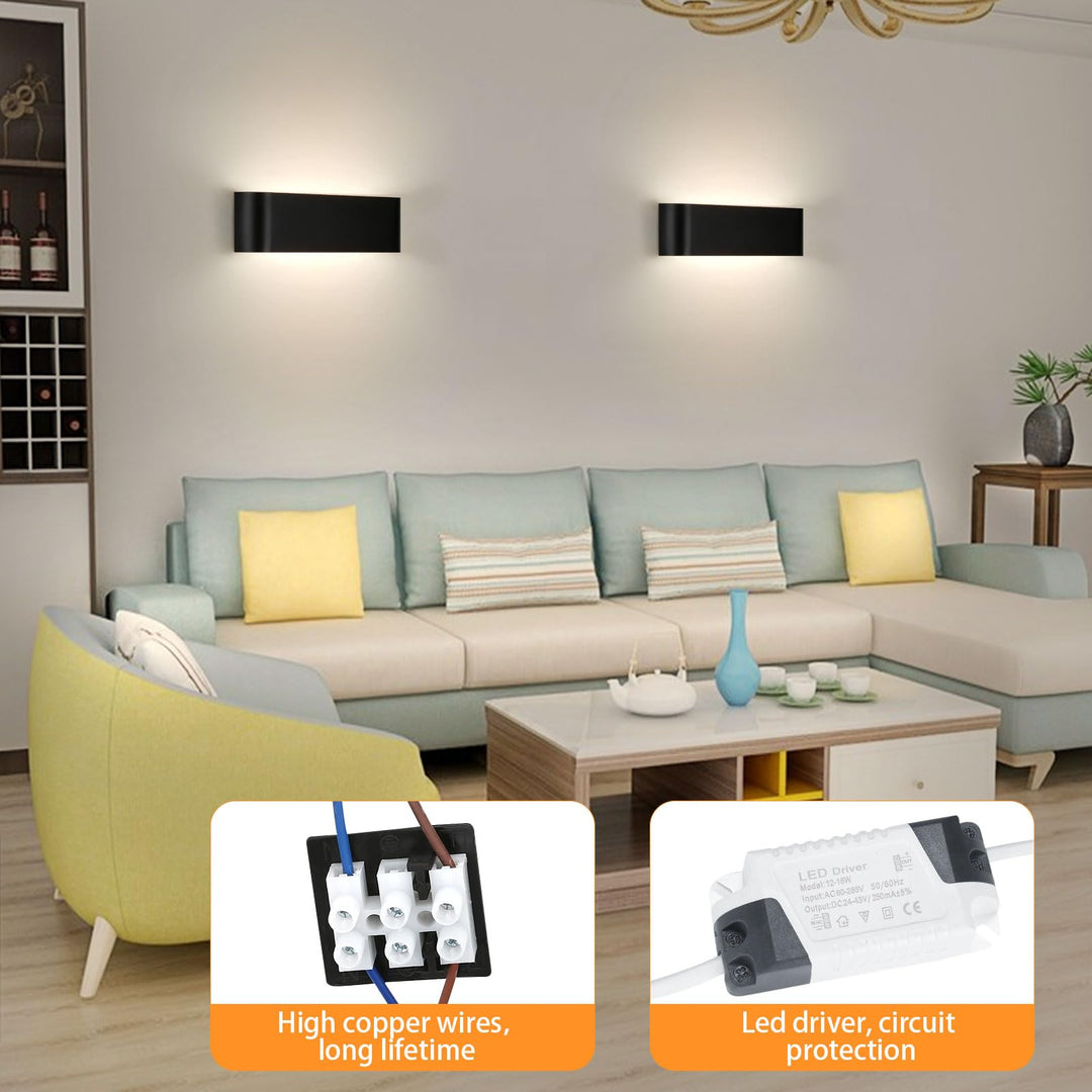 💡 LED stenska svetilka 16W, 4000K – moderna črna, 30cm