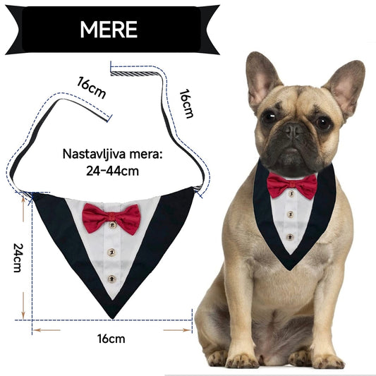 Elegantna obleka za pse – rdeči metuljček, nastavljiva velikost 24–44 cm