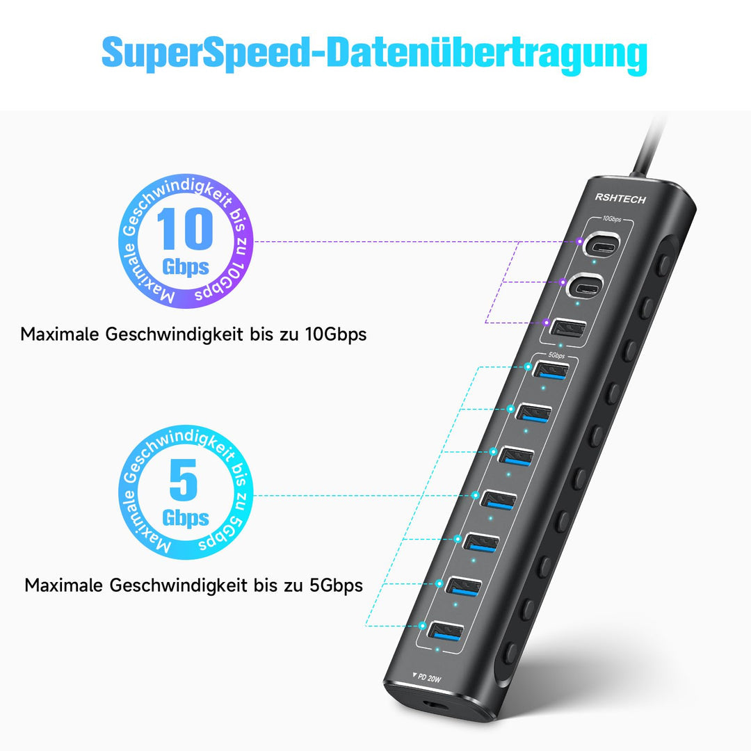🚀 USB razdelilec 11-v-1 USB-C 3.2 Hub z napajalnikom 60W
