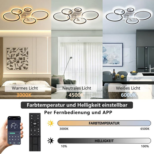 LED stropni ventilator z lučjo 80W, 100 cm - črn