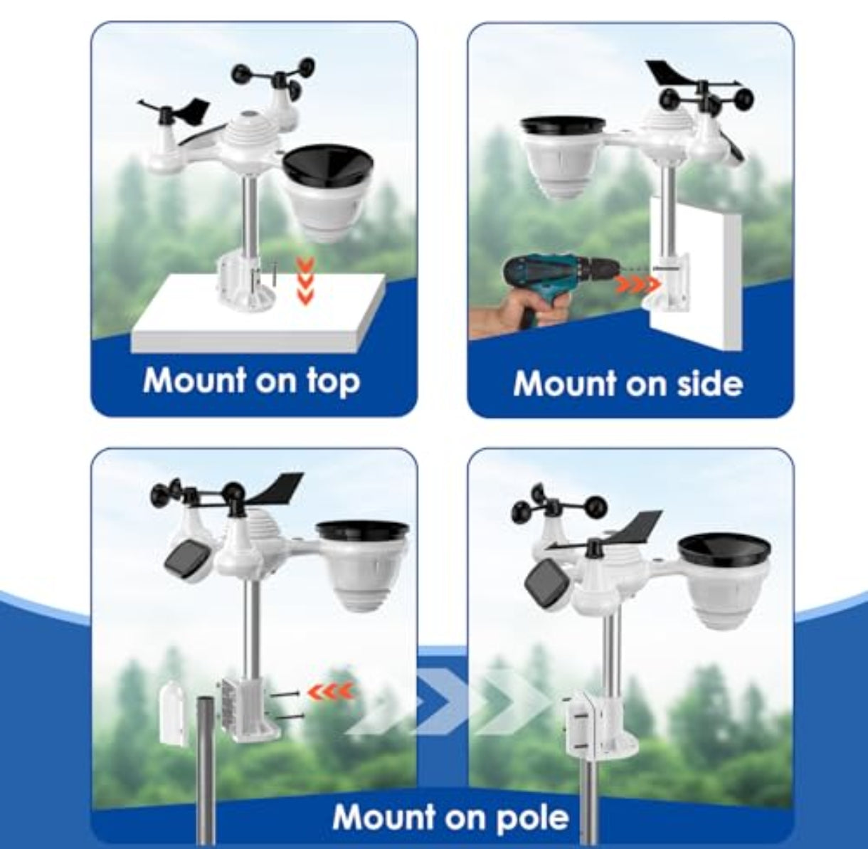 PetierWeit 7-v-1 brezžična vremenska postaja z zunanjim senzorjem in barvnim LCD zaslonom