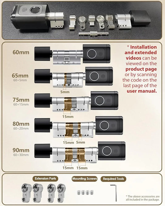 AceMining Smart Cylinder pametna ključavnica – prstni odtis / PIN / kartica / aplikacija - naklikaj.si