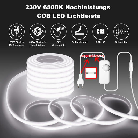 10m GLIZTECH COB LED trak, 230V 6500K dvojni varovalni krmilnik, IP67