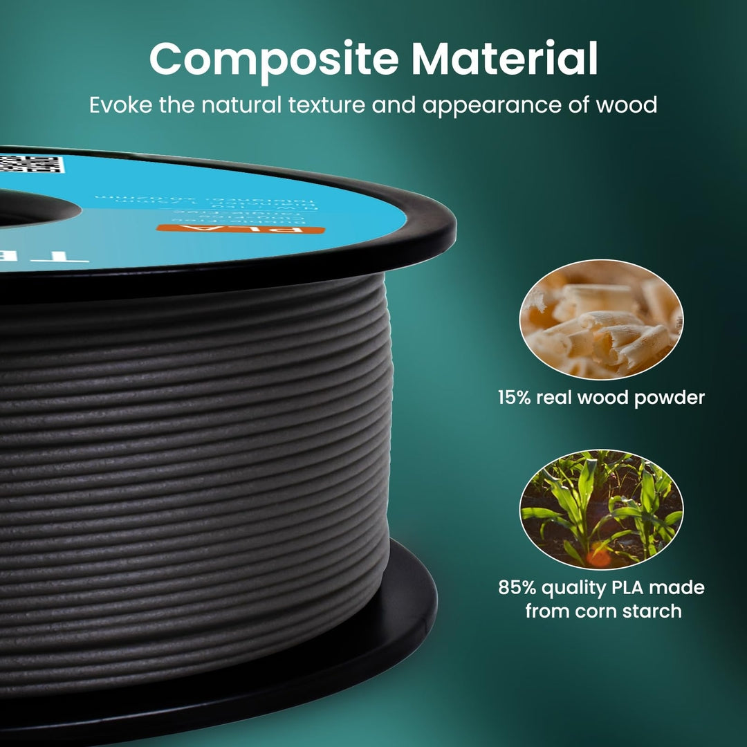 🧵 TEQSTONE PLA filament - 1.75 mm, Wood Ebony, 1 kg (Odprta embalaža)