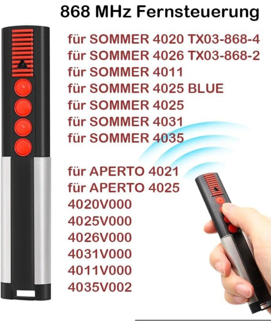 2x daljinec za garažna vrata SOMMER / APERTO – 868 MHz (4 gumbi, drsni pokrov) - naklikaj.si
