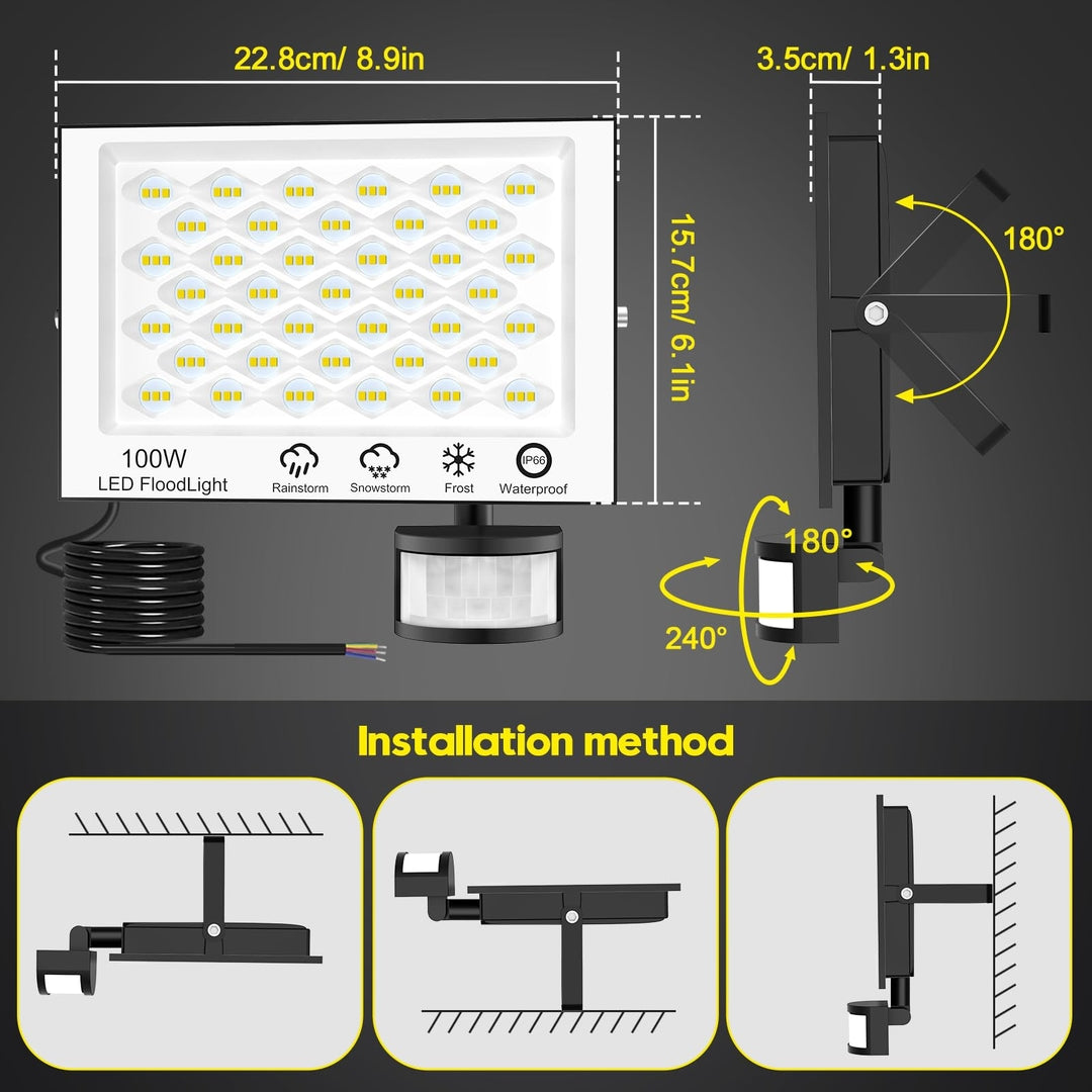 💡 Viugreum LED spotlight 100W, motion sensor + remote control – cool white 6500K