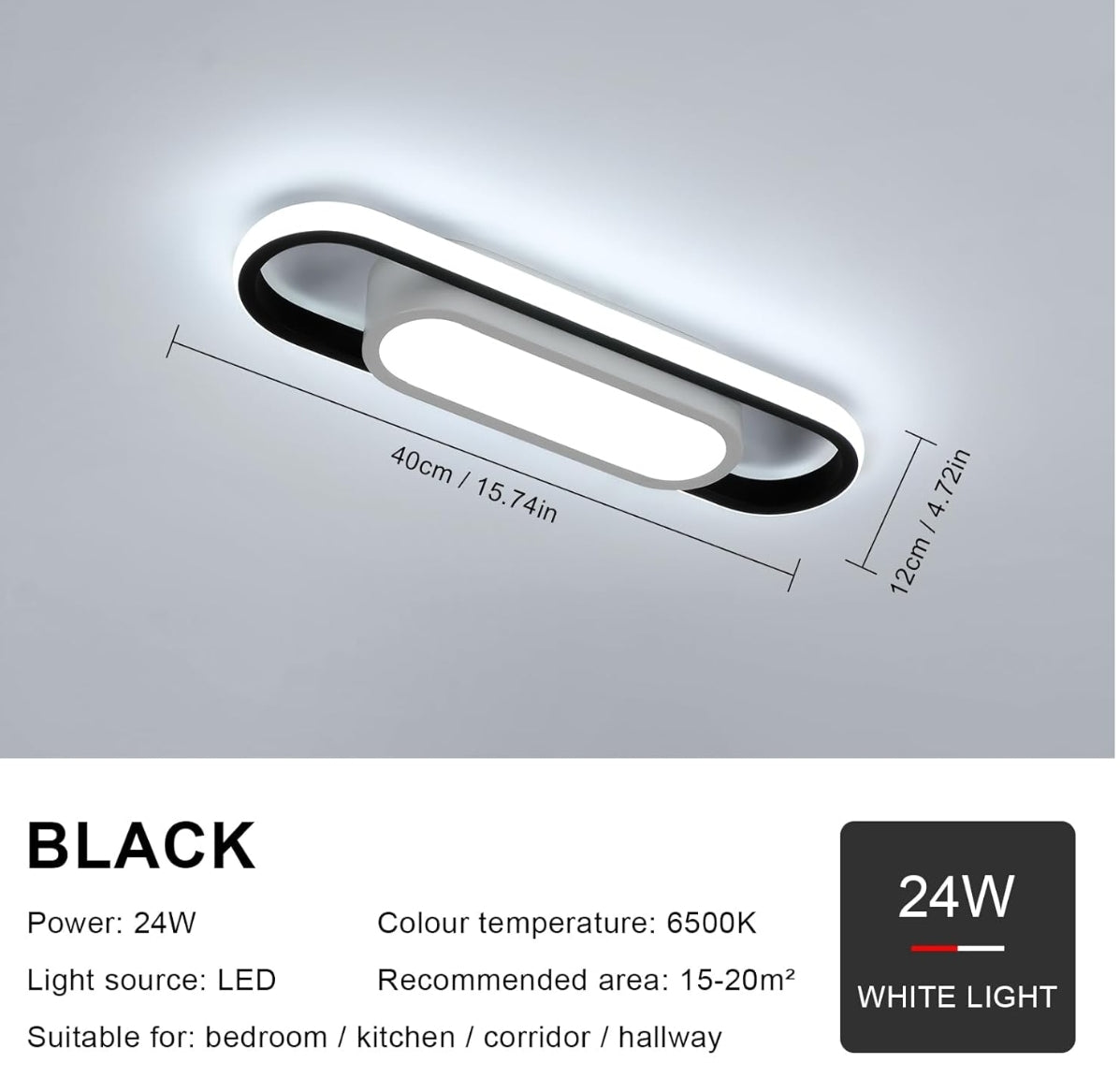 💡 Moderna LED stenska/stropna svetilka 24W – hladna bela 6500K