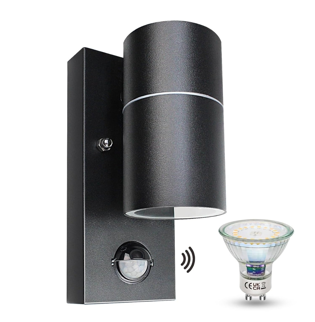💡 LED zunanja stenska svetilka s senzorjem gibanja – 5W, GU10, 3000K,črna