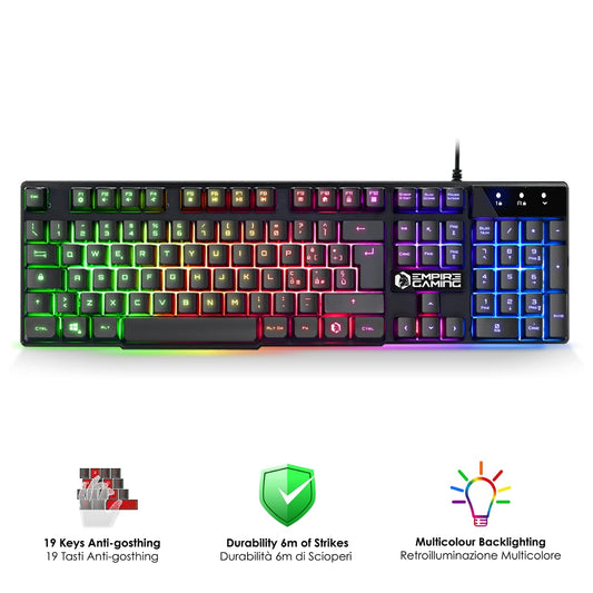EMPIRE GAMING MK800 3-v-1 gaming komplet – RGB tipkovnica, miška in podloga