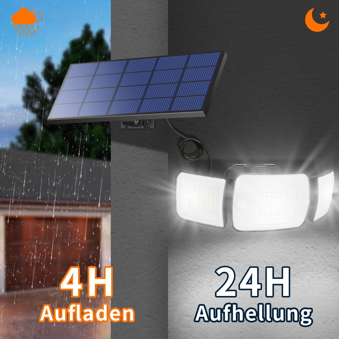 🌞Solarni LED reflektor INTELAMP z 2 senzorjema gibanja in daljinskim upravljanjem , 1200lm , 6000mah , bela svetloba