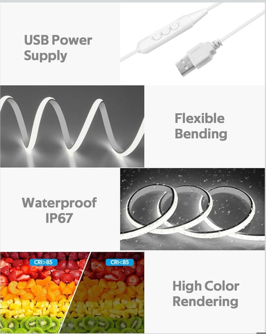 USB COB LED trak – 3 m, 6000K (hladno bela), z zatemnjevanjem