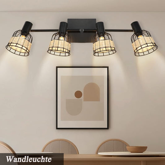 💡 Depuley stropna svetilka 4×E14 – črna z ratan senčniki - naklikaj.si