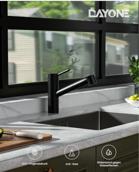 🚰 DAYONE črna kuhinjska armatura z izvlečno prho