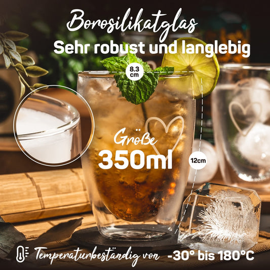☕ ElbFuchs® komplet 6x Cappuccino kozarcev s srčkom (350 ml, dvojna stena)