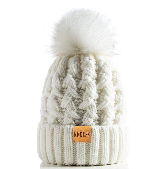REDESS pletena zimska kapa s cofom – črna ali bela