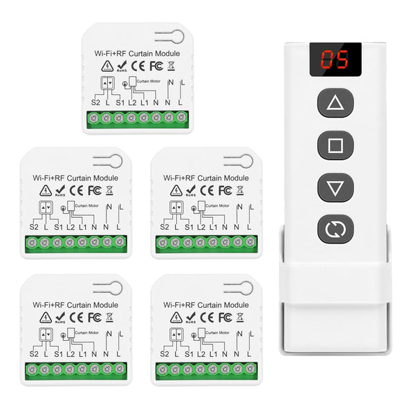 🪟 DieseRC WiFi + RF pametni modul za zavese/rolete – komplet 5 kosov + daljinec