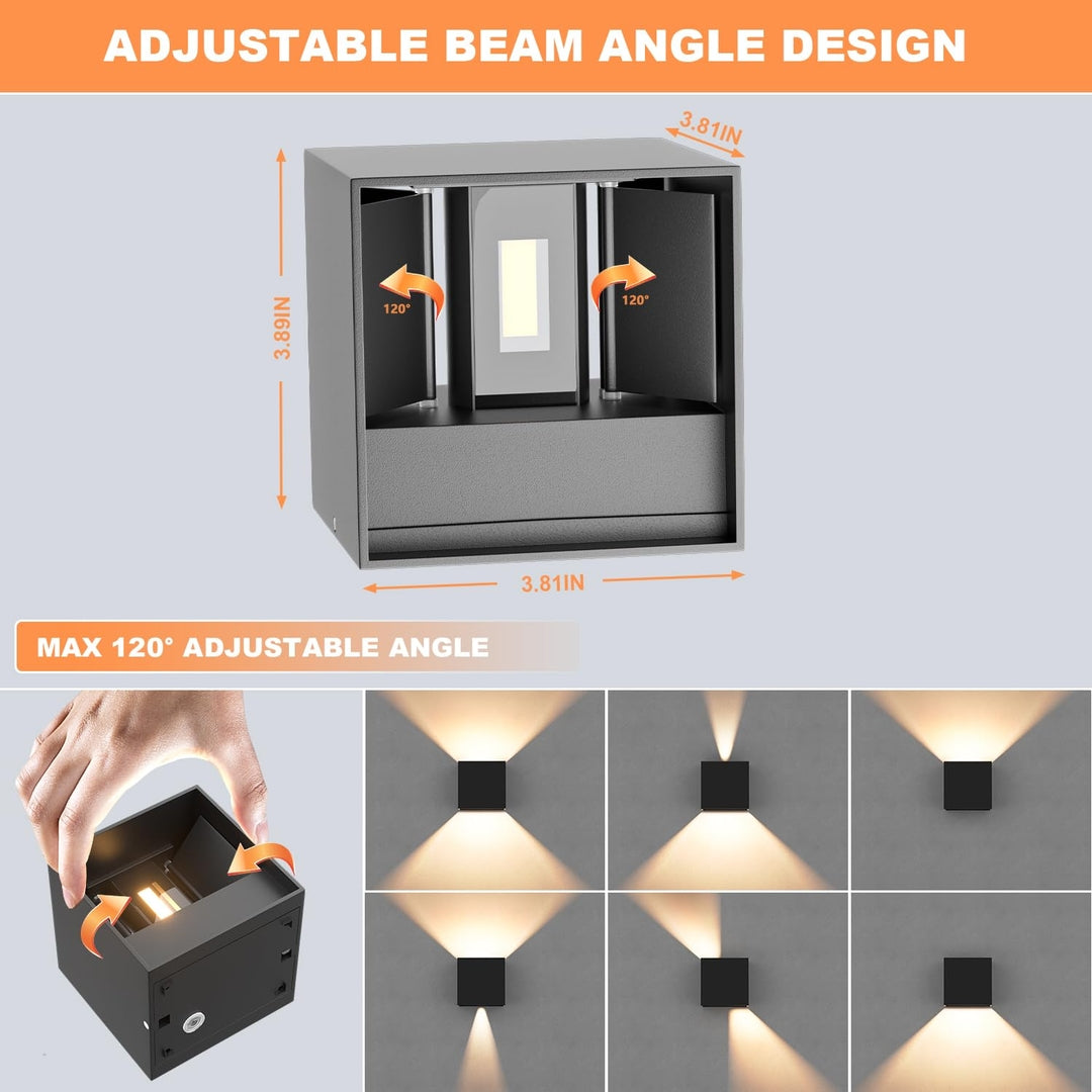 💡 Set of 2x LED wall lamp 12W - adjustable beam angle, 3000K, IP65, aluminum, black