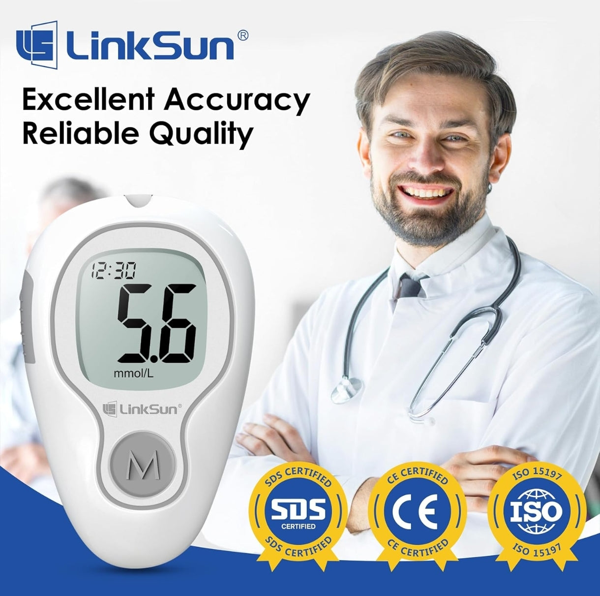 🩸 LinkSun komplet za merjenje glukoze v krvi, 100x test – G425-3