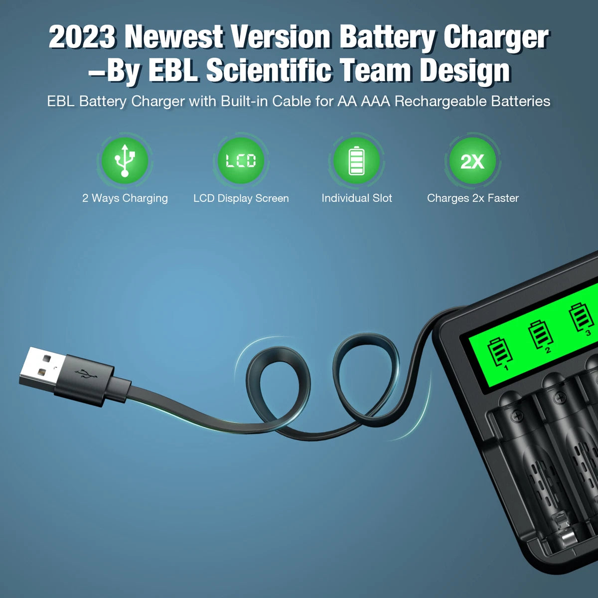 🔋 Pametni polnilec EBL + 8×3000mah baterije – LCD zaslon, USB napajanje