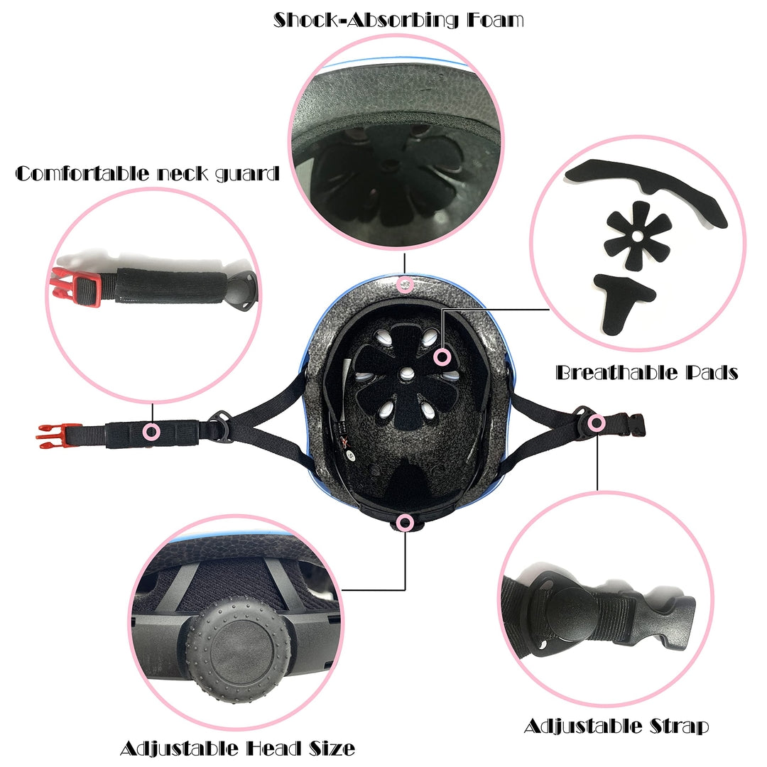 Otroški komplet zaščitne opreme 7-delni – čelada + ščitniki (velikost S, roza)