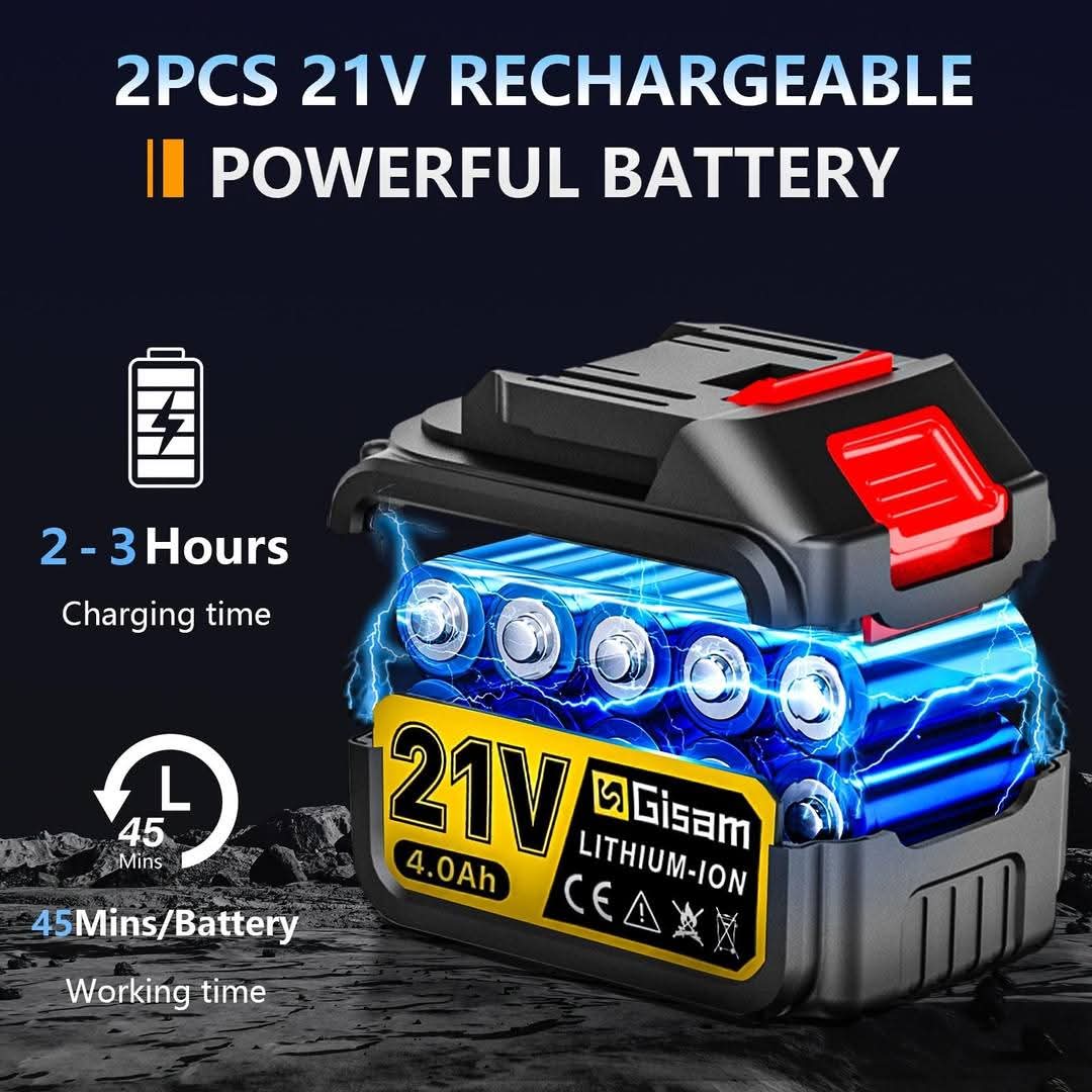 💦 Akumulatorski visokotlačni čistilec GISAM 21V - 60 bar, 2x baterija 4000mah, brezkrtačni motor