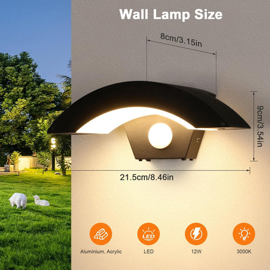 💡 COMELY 2x zunanja LED stenska svetilka s senzorjem gibanja, IP65, 12W, 3000K