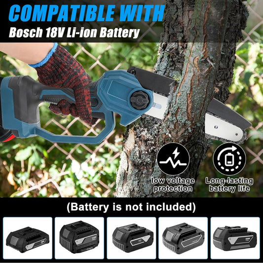 6'' mini akumulatorska verižna žaga – brezkrtačni motor, združljiva z Bosch 18 V baterijo (brez baterije)