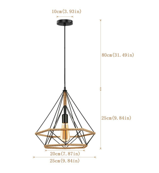💡 Industrijska viseča luč s kovinskim okvirjem in vrvjo iz konoplje, E27 - naklikaj.si
