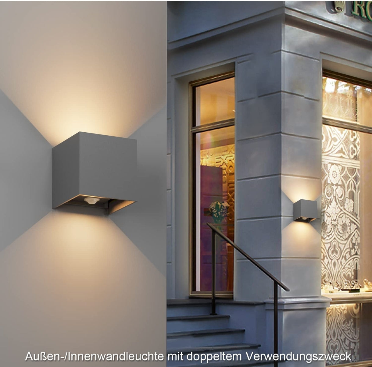 💡 Komplet 2x KLIGHTEN zunanja LED stenska svetilka 12W s senzorjem gibanja – siva, nastavljiv kot snopa, IP65, 3000K, aluminij